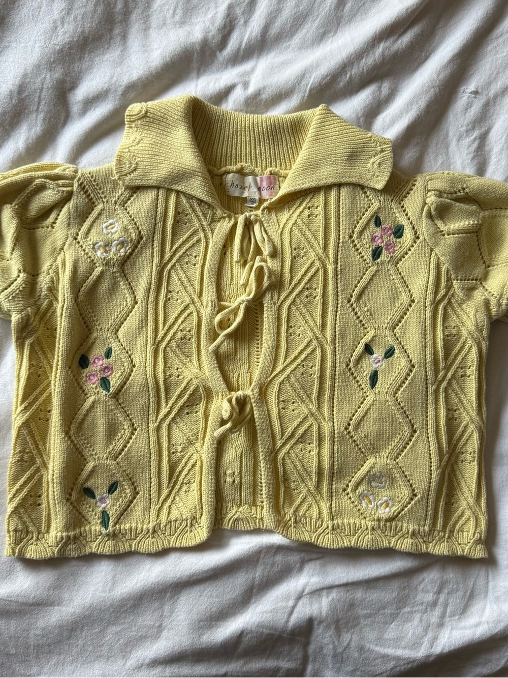 Yellow Knit Embroidered Short-Sleeve Cardigan - Unbranded